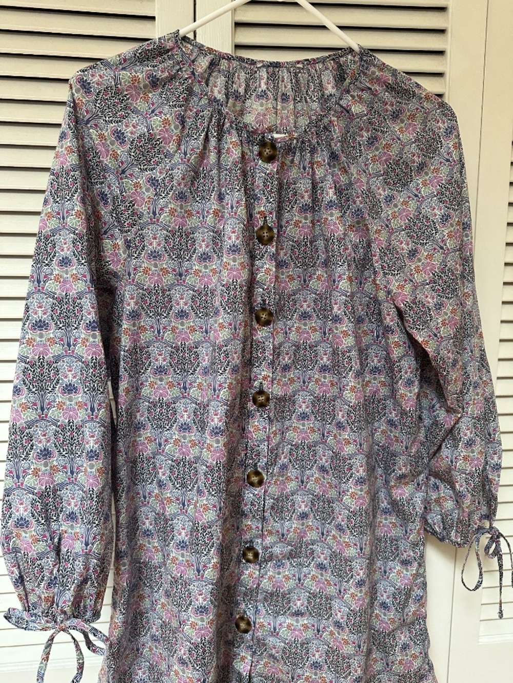J. Crew Tie-Sleeve Button-Front Organic Cotton Dress Liberty Club Nouveau Print - Picture 3 of 15